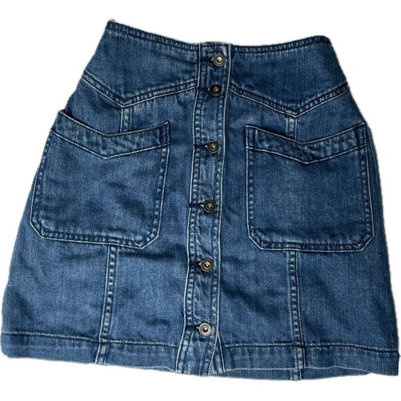 Free People "come a little closer" denim mini skirt size 2 XS Button Down NWOT - Picture 3 of 8